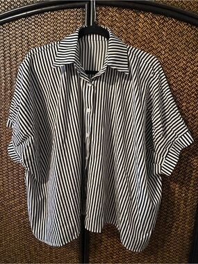 Women’s Black & White Striped Button-Up Shirt